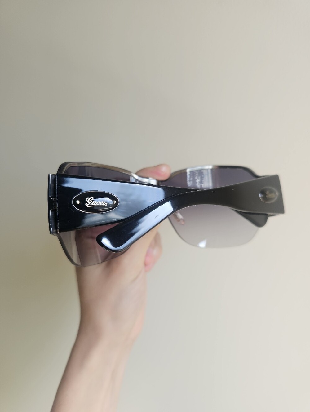 Gucci Women's Vintage Y2k Oversized Rimless Gradient Gray Shield Sunglasses - Picture 2 of 6